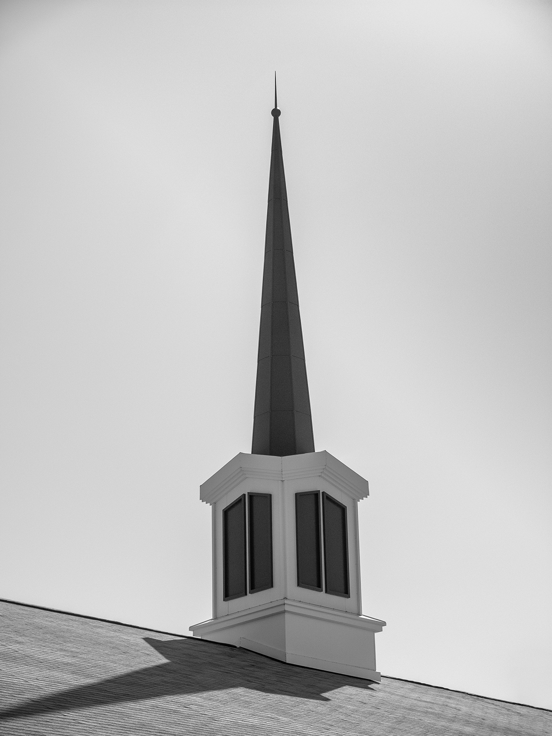 Not polite to point, LDS Church, Strathmore, AB, 2024-04-08 (B&W)