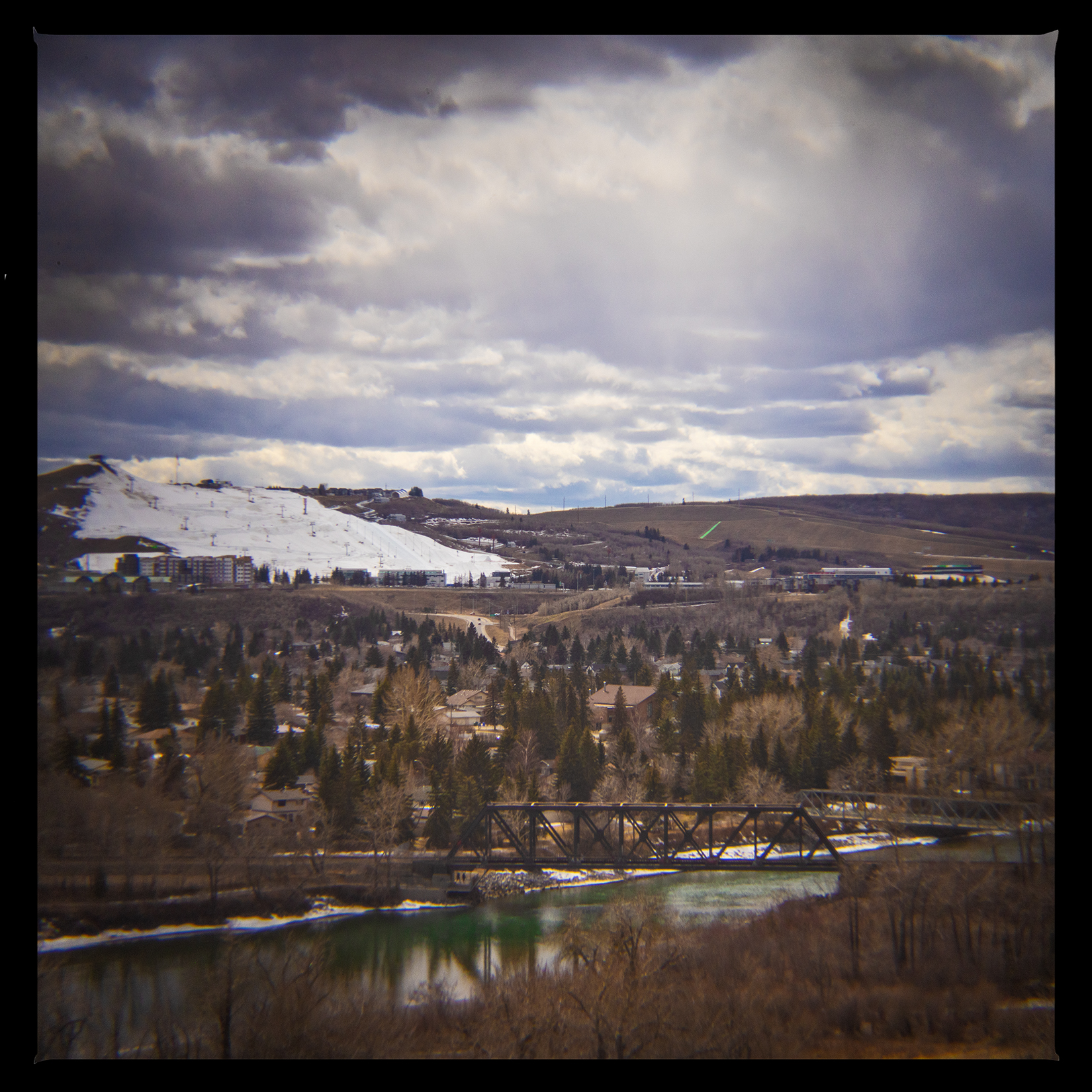 Bowness Trestle with COP, Bowmont Park, Calgary, AB, 2024-04-12