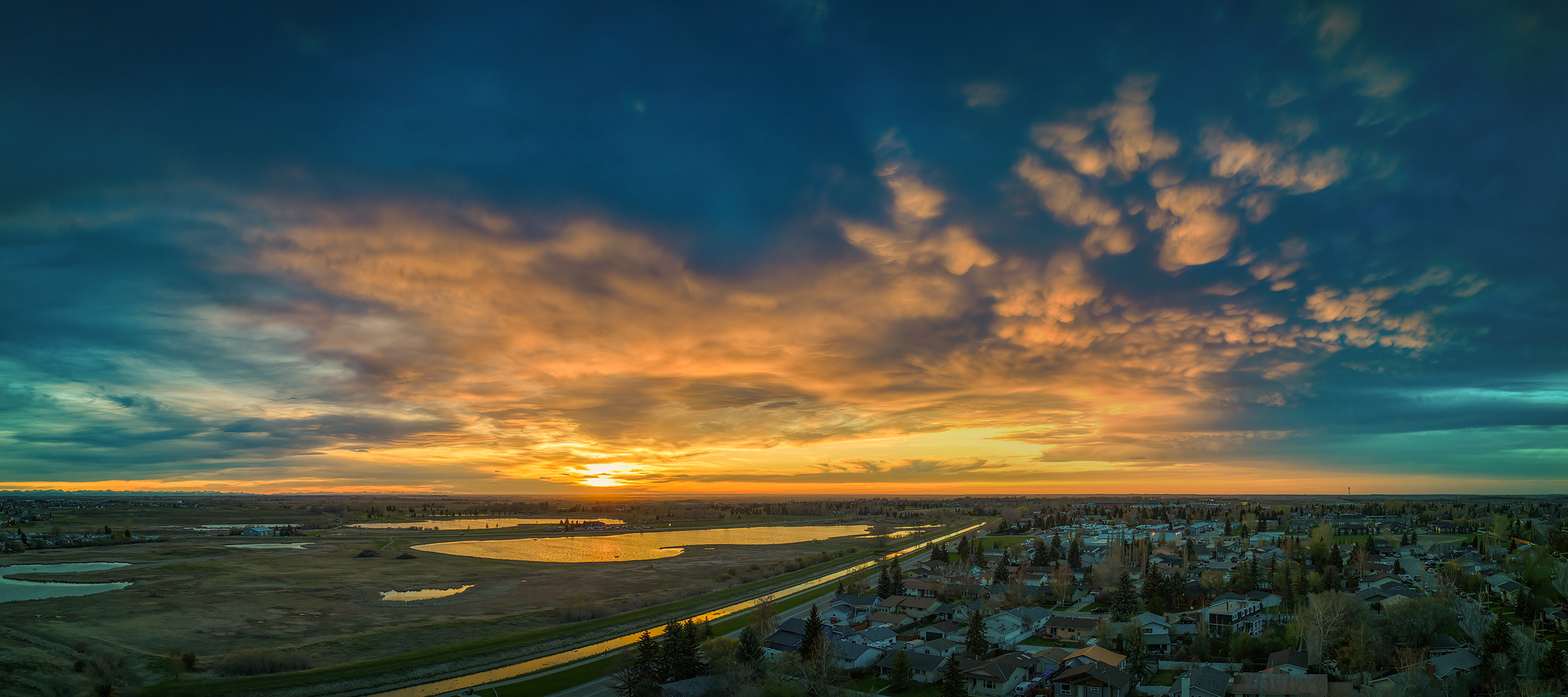 Sunset, Looking NW from Thomas Drive, Strathmore, AB, 2024-05-10