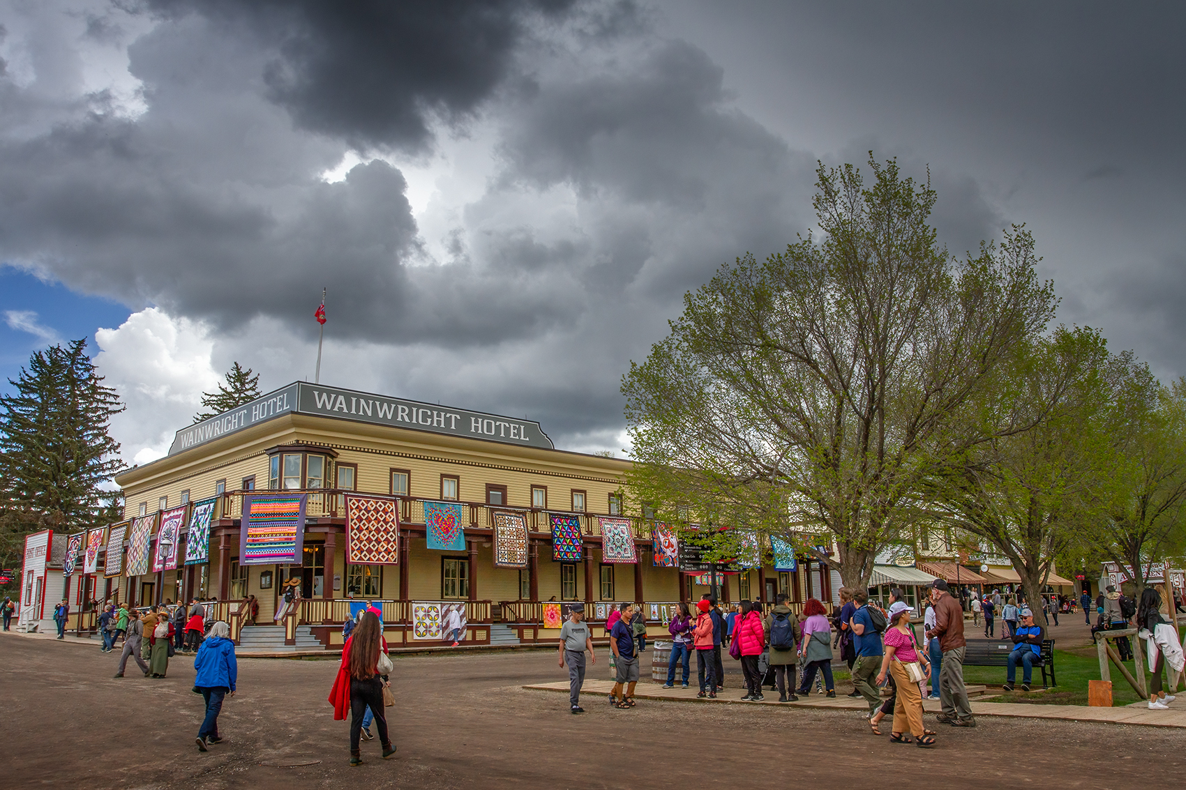 Storm brewing over the Wainwright Hotel, Heritage Park, Calgary, AB, 2024-05-25
