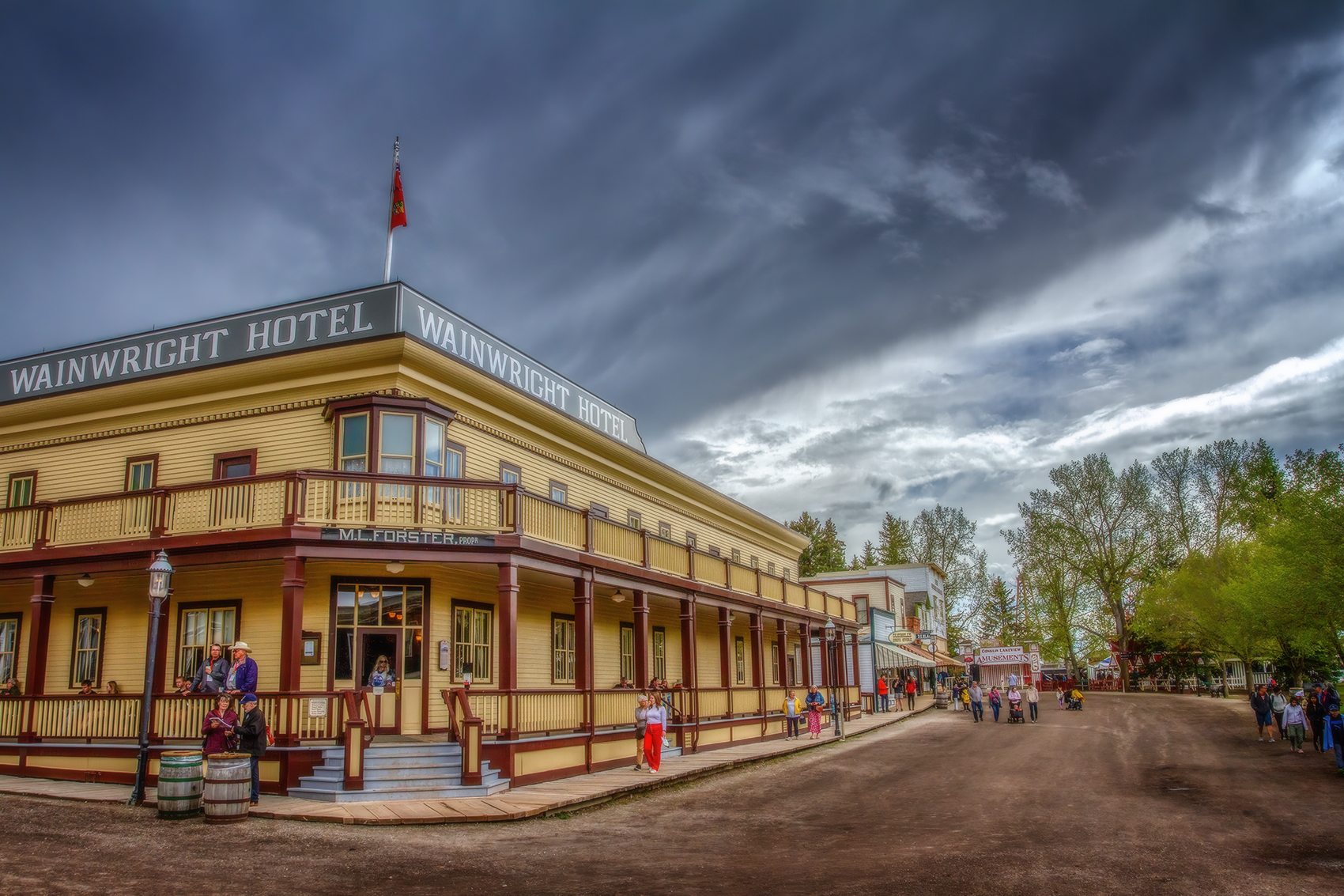 Wainwright Hotel and the Gathering Storm, Heritage Park, Calgary, AB, 2024-05-25