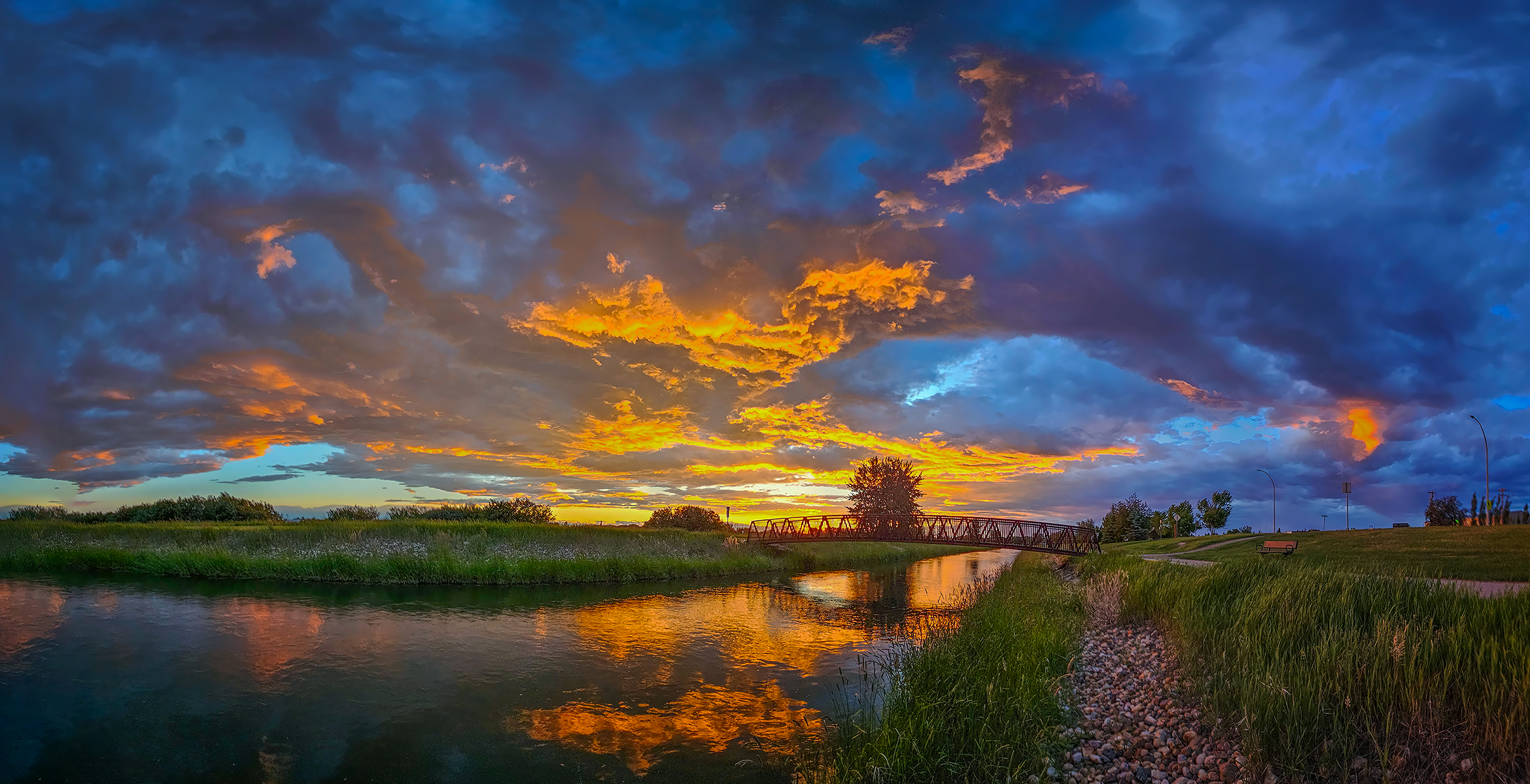 Dramatic sunset, Tom Sadler Bridge, Strathmore, AB, 2024-06-23