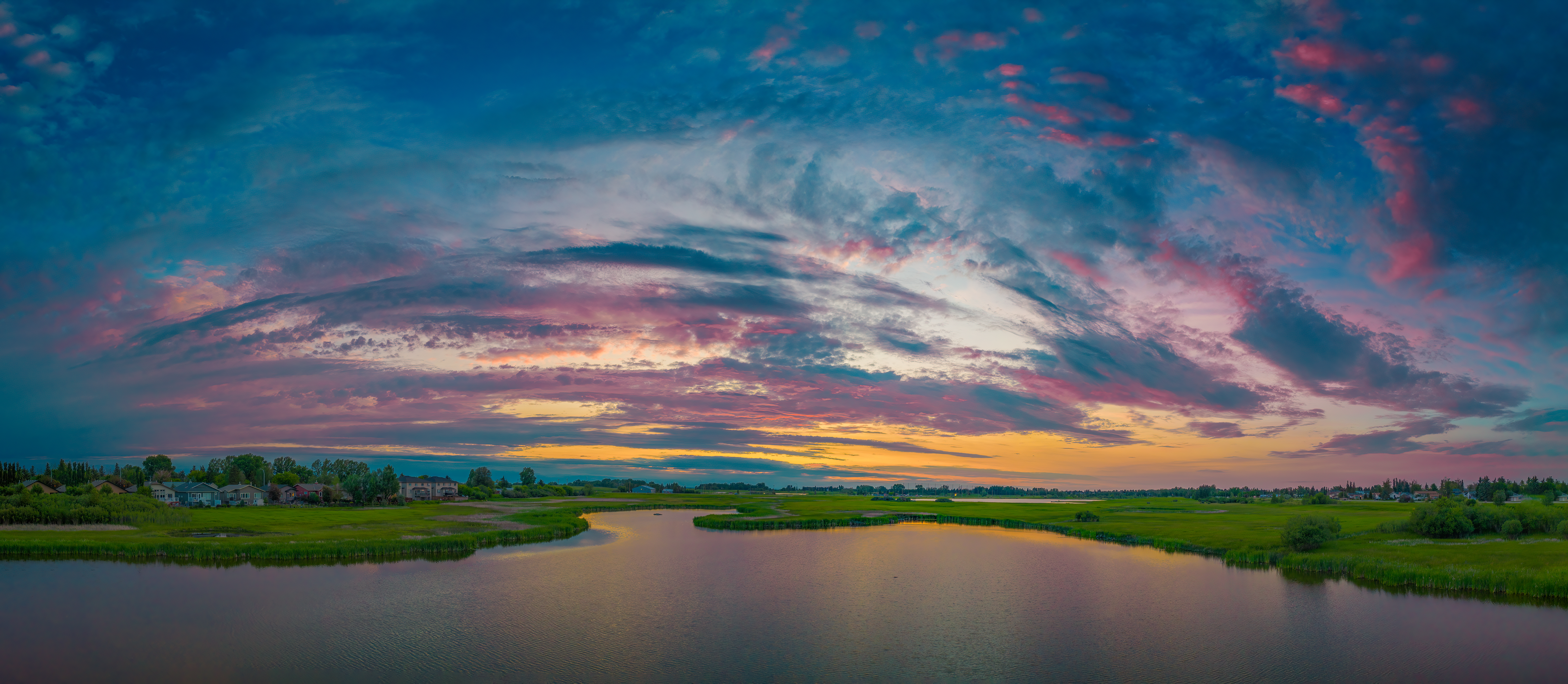 Cotton Candy Sunset, Lower Gray Pond, Strathmore, AB, 2024-07-03