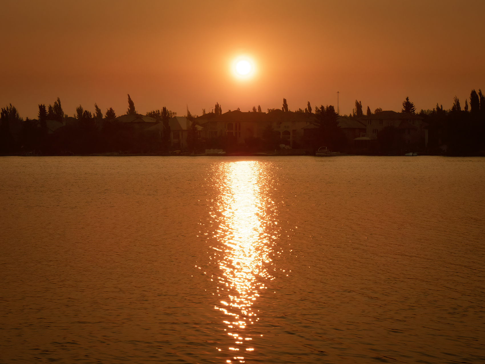Smoky sunrise, Chestermere Lake, Chestermere, AB, 2024-07-23