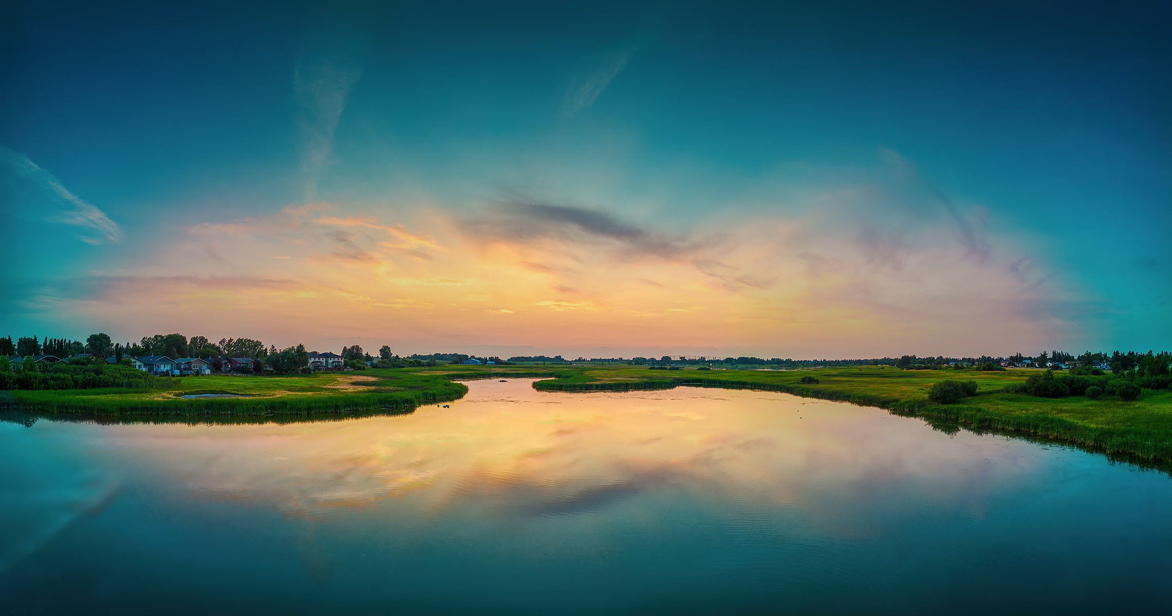 Pastel sunset, Lower Gray Pond, Strathmore, AB, 2024-07-28
