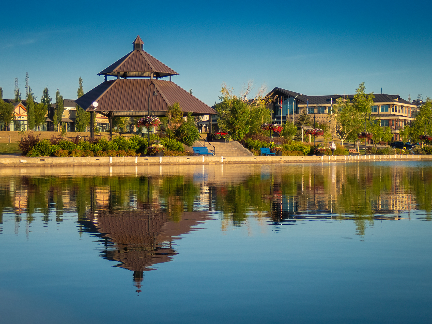 Gazebo reflected, Chestermere Lake, Chestermere, AB, 2024-08-01