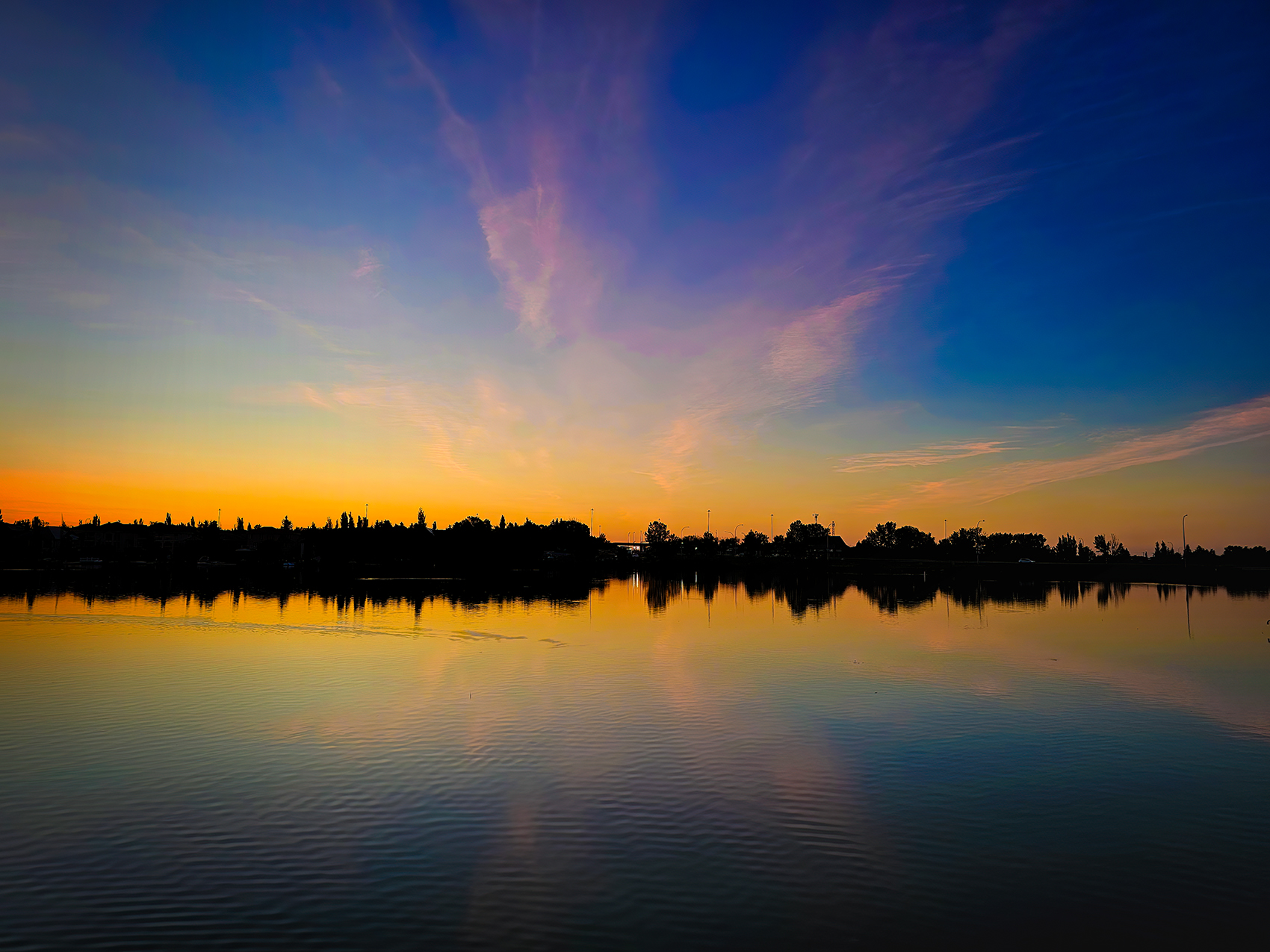 Sunrise reflected, Chestermere Lake, Chestermere, AB, 2024-08-01