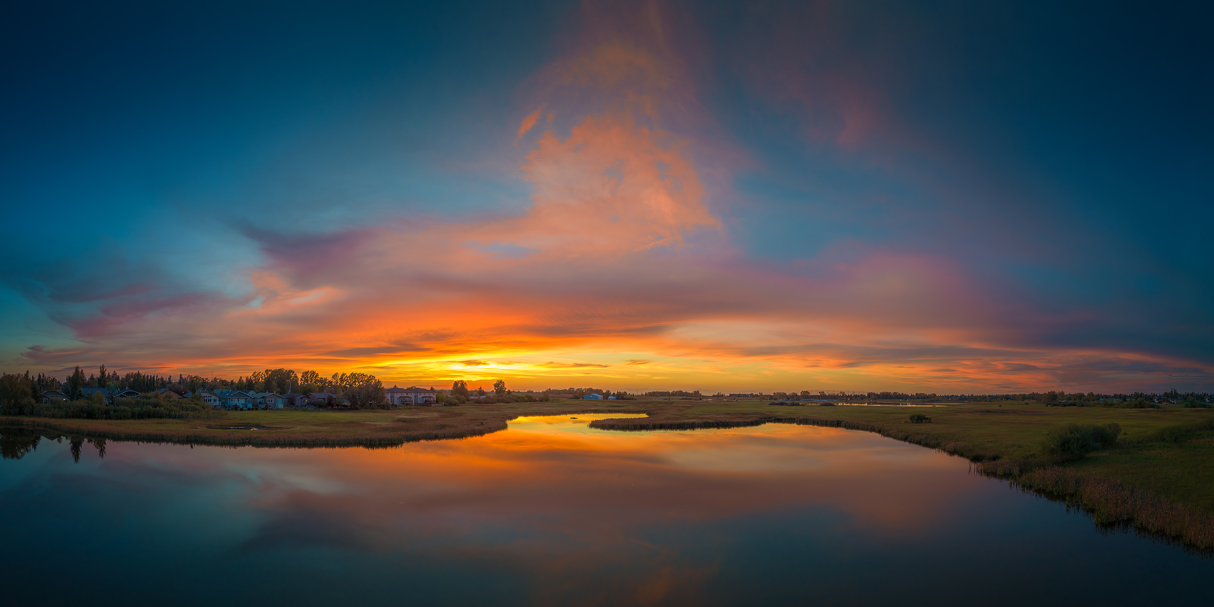 Fire in the hole, Sunset, Lower Gray Pond, Strathmore, AB, 2024-09-17