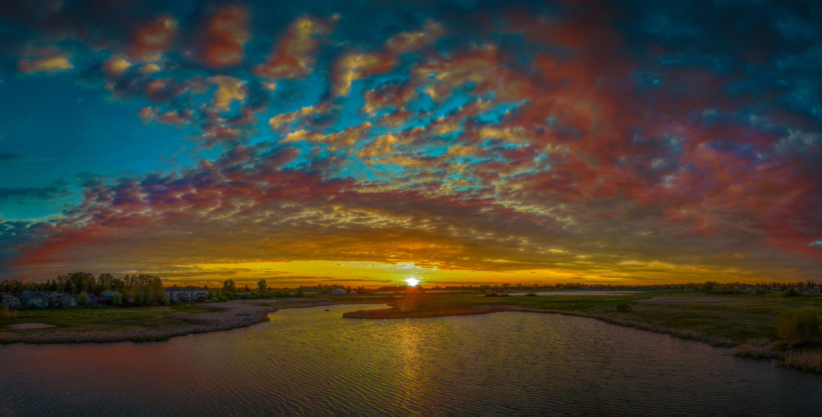 Fire, water, and wind, Lower Gray Pond, Strathmore, AB, 2025-05-23