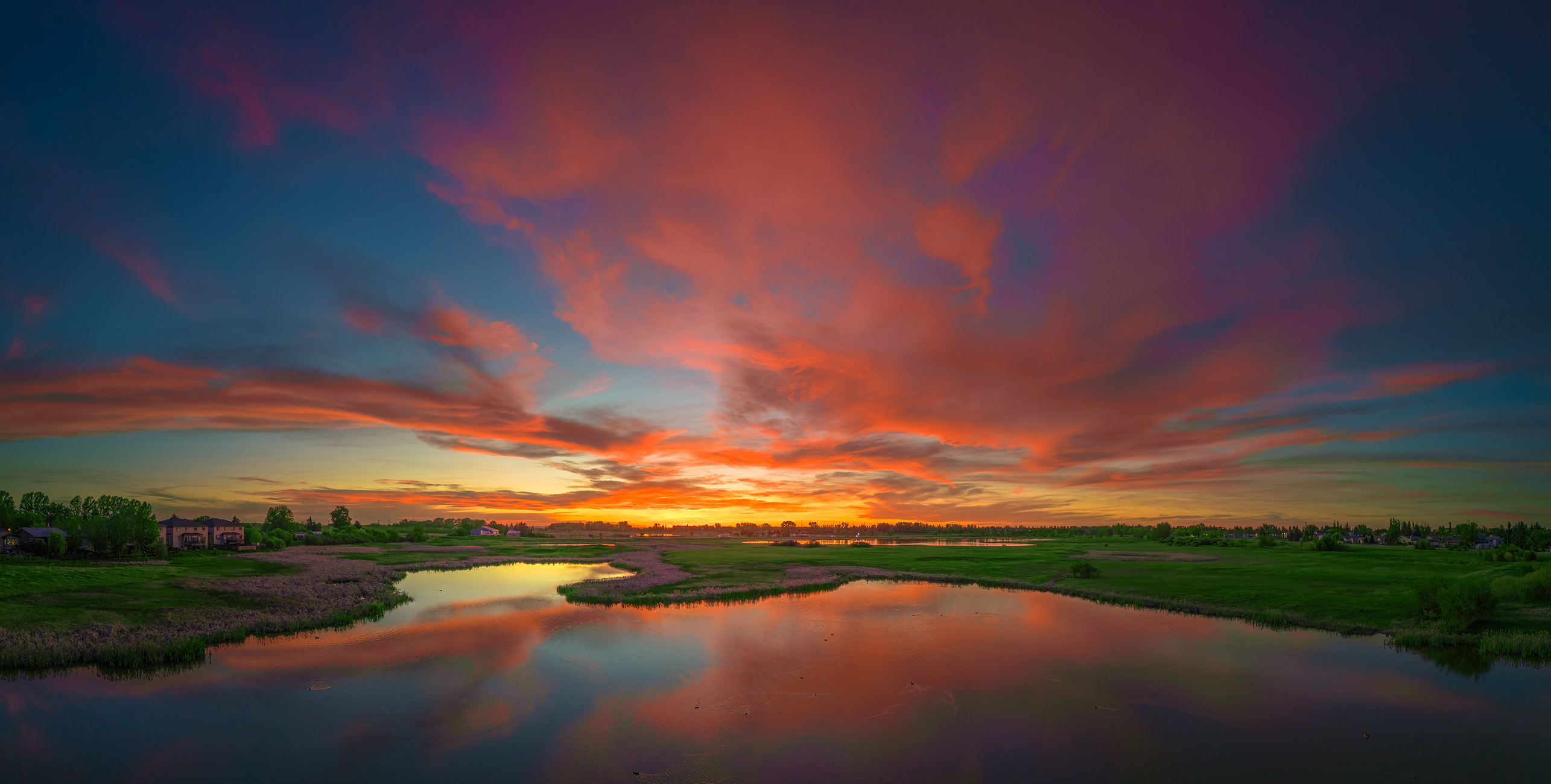 All fired up, Lower Gray Pond, Strathmore, AB, 2025-05-27
