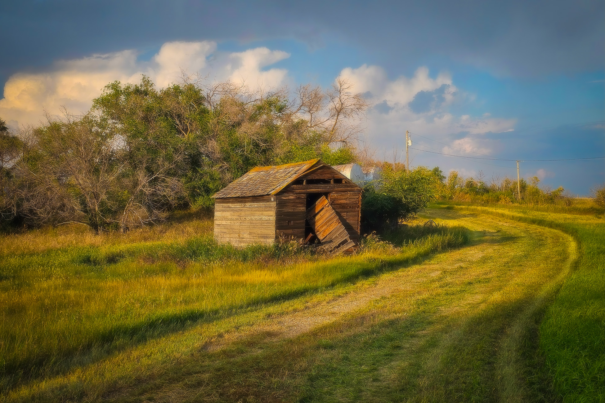 Finished mowing for the day, Sunnyridge Farm, Kirriemuir, Alberta, 2025-08-31