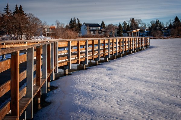 Boardwalk over ice, Telford Lake, Leduc, Alberta, 2024-03-10