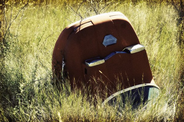 Somewhat incongruous: Discarded Moto-Ski hood in the grass