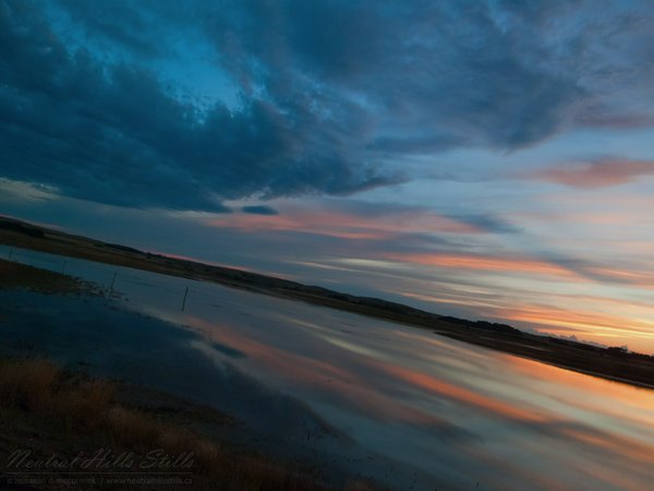 Sunset, Aug 09, 2010: Slough reflection east of Altario, AB