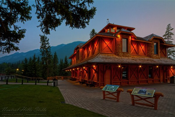 Rear View of the Banff Museum and Historical Site at Dusk