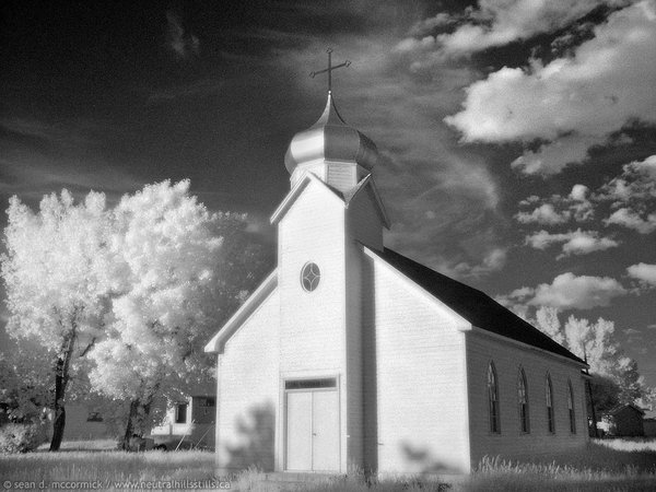 Old Ukranian Church in Infrared, Oyen, Alberta