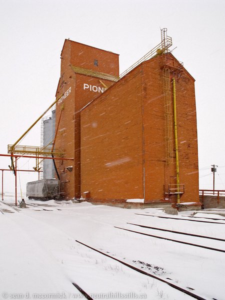 Old Pioneer Elevator during snowfall, Oyen, Alberta