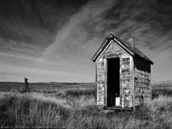 Old outhouse west of Hoosier, SK