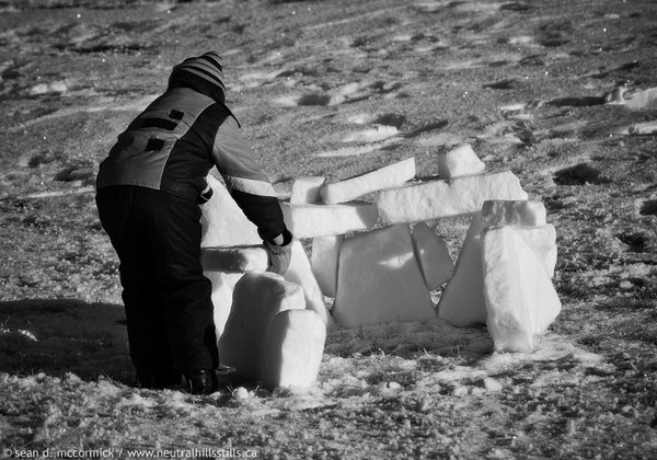 Ash building a snow fort