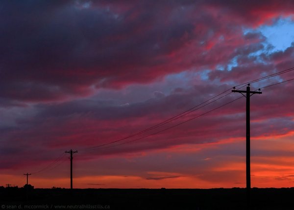 Sunset over power lines, July 16, 2008
