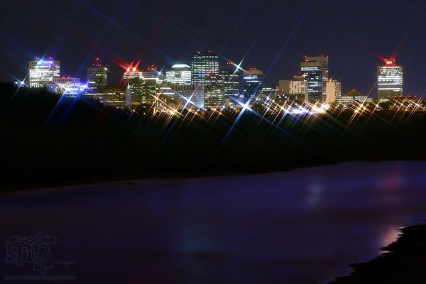 Edmonton skyline over frozen river, Oct 23, 2003