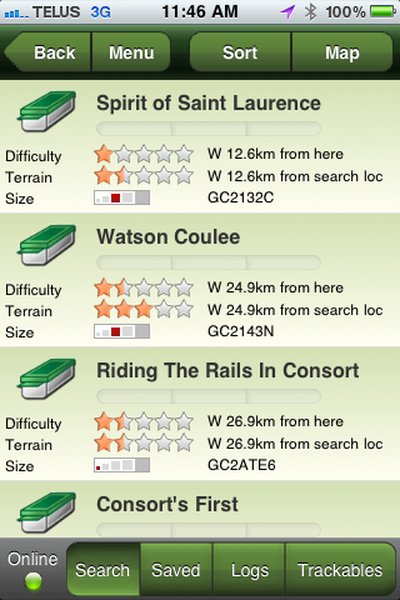 Geocaching GC2132C: Searching for nearby caches