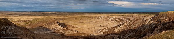 Monitor Mud Buttes 2011: Panoramic, looking NE at dusk