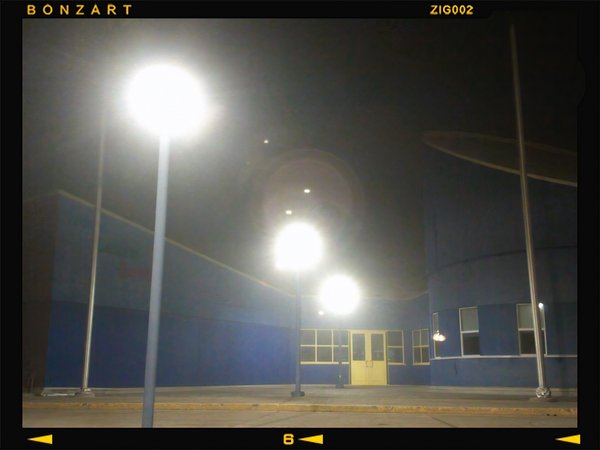 Wheatland Elementary in the fog, Strathmore, Alberta, 2024-02-25