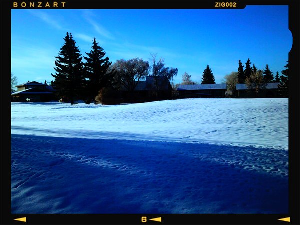 Snow and shadows, Thornbriar Green, Strathmore, Alberta, 2024-03-07