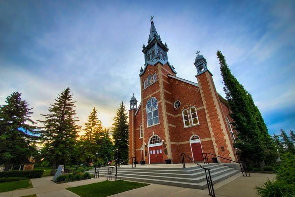 St. Jean Baptiste Church, Landscape, Corner View, Morrinville, Alberta, June 12, 2020