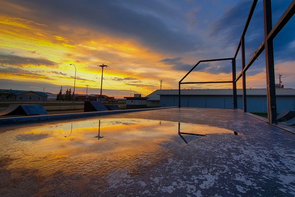 Reflected Sunset, Ramp at Skate Park, Barrhead, Alberta, July 03, 2020