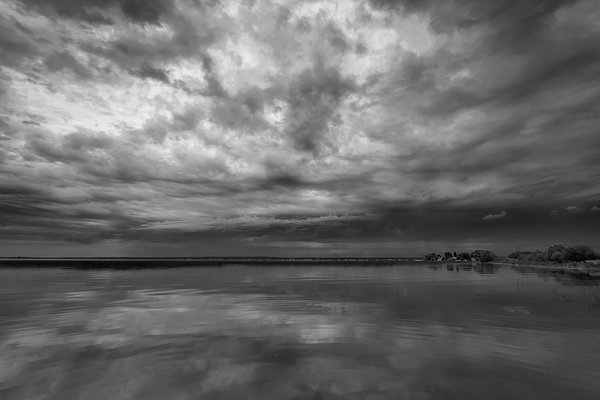 Moody Sky over Lac St. Anne, Alberta Beach, AB, B&W, 2020-07-09