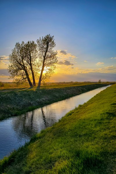 Sunset along the Irrigation Canal Northwest of Strathmore, Alberta, May 14, 2021