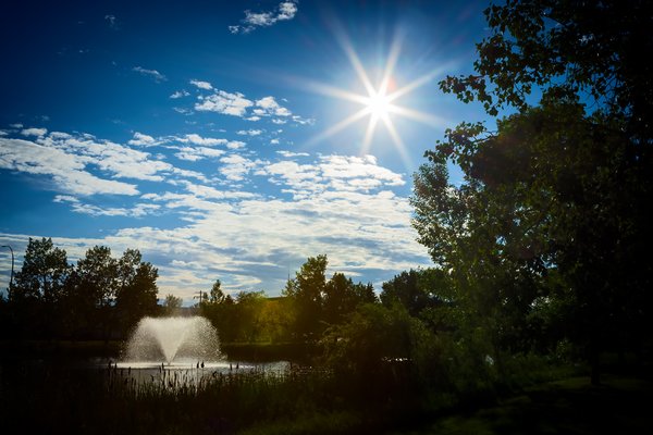 Kinsmen Lake Fountain & Sunburst, Strathmore, Alberta, June 24, 2021