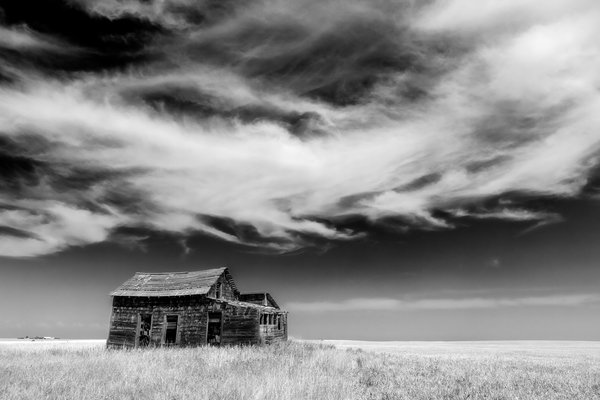 Lone Homestead Near Mossleigh, AB, Ilford 200 SFX Simulation, July 09, 2021