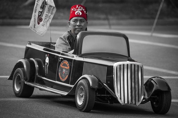 Shriner In Car, Stampede Parade, Strathmore, Alberta, July 31, 2021