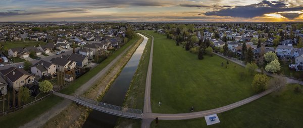 George Freeman Park, Aerial View. Strathmore, AB, 2022-05-25
