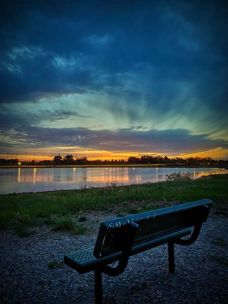 Bench Overlooking Gray's Pond, Forty-five Minutes After Sunset, Strathmore, AB, 2022-06-03