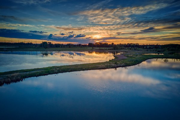 Sunset and Aerial View, Two Ponds, Gray's Park,, Strathmore, AB, 2022-06-08