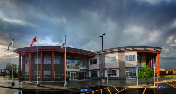 Municipal Building After Downpour, Strathmore, AB, 2022-06-12