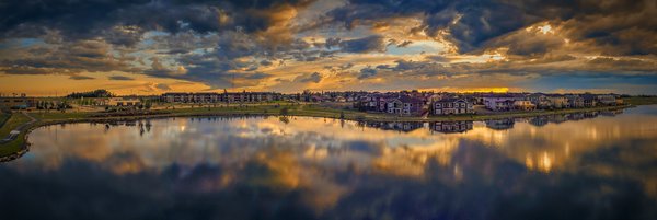 Reflecting On Strathmore Lake at Dusk, Panoramic 2, Strathmore, AB, 2022-06-18