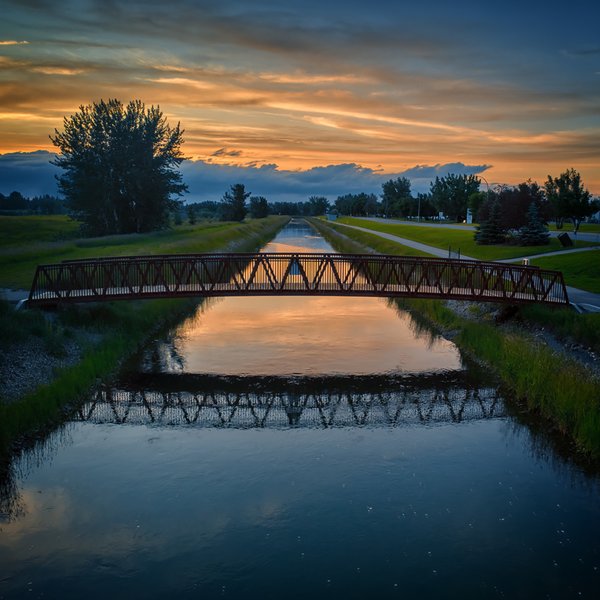 Sadler Bridge Sunset, Irrigation Canal by Gray Ponds, Strathmore, AB, 2022-07-06