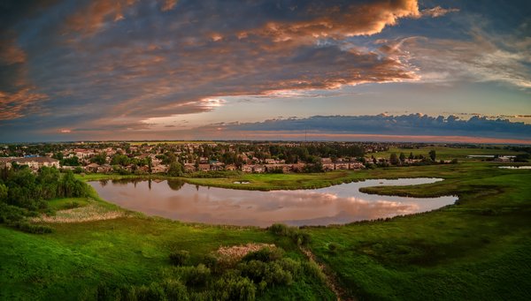 Sunset, Looking SW from Afar, Gray's Ponds, Strathmore, AB, 2022-07-18