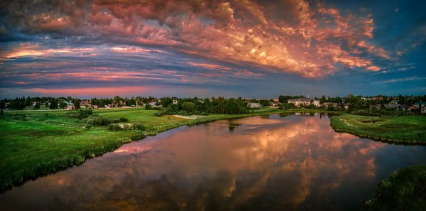Sunset, Looking SE, Gray's Ponds, Strathmore, AB, 2022-07-18