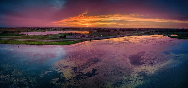 Abstract Sunset Reflection in Gray's Pond 02, Strathmore, AB, 2022-08-09