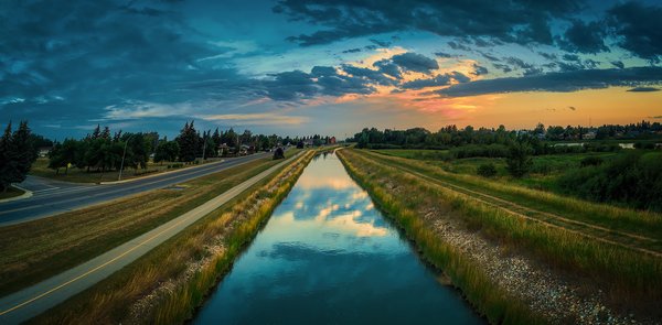 Dramatic Sky at Dusk 02, Looking South over Irrigation Canal, Strathmore, AB, 2022-08-12