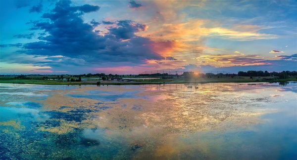 Sun Kissing the Horizon, North Pond, Gray Park, Strathmore, AB, 2022-08-14