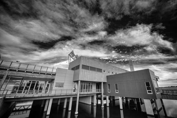 Interpretive Centre in B&W 07, Ralph Klein Park, Calgary, Alberta, 2022-09-22
