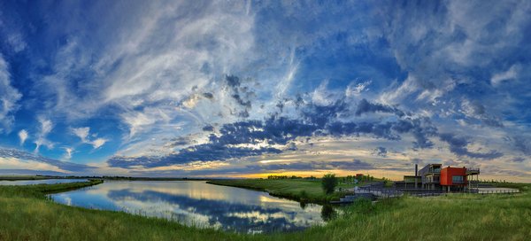 Skyscape Over Wetlands 04 with Interpretive Centre, Ralph Klein Park, Calgary, Alberta, 2022-09-22