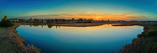 Muted Sunset Over Lower Pond, Gray Park, Strathmore, AB, 2022-10-07